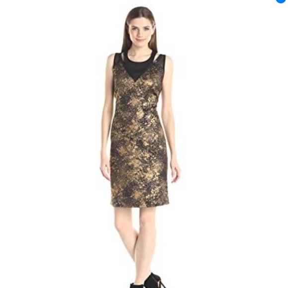 NY Collection Dresses & Skirts - NY Collection Sleeveless Shift Printed Foil Dress M
